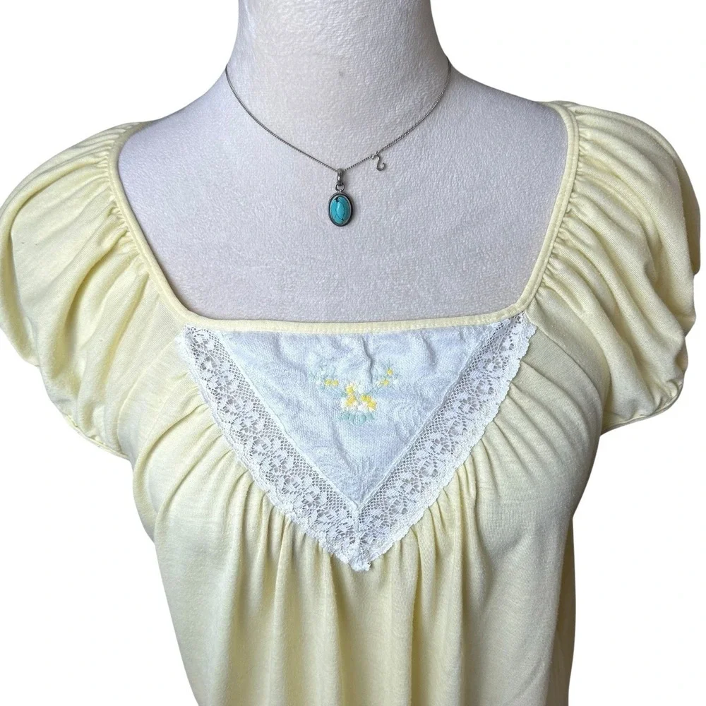 Vintage Nightgown‎ Dress LG | Butter Yellow Lace Embroidered Cottagecore Prairie